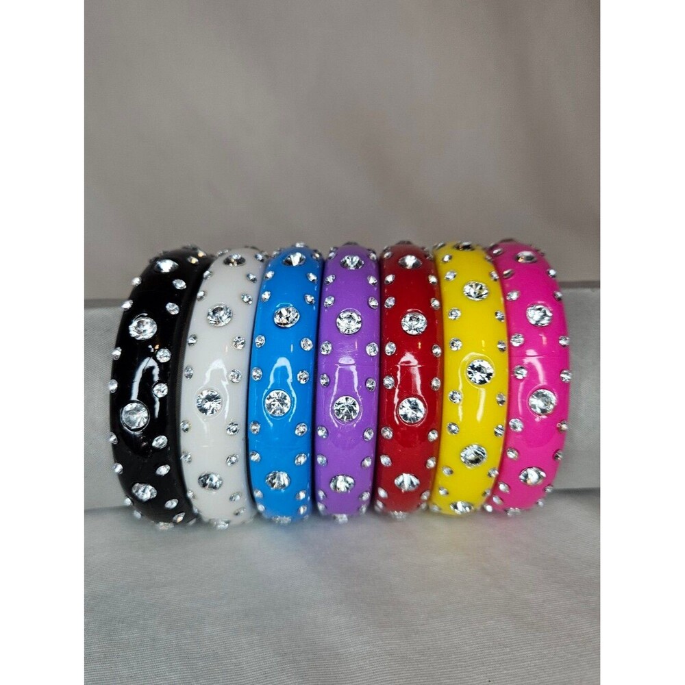 VTG Deadstock Y2K Rainbow Rhinestone Bangle Bracelet Lot 7 Chunky Acrylic Set